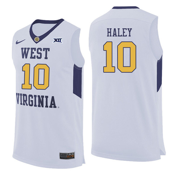 Men #10 Jermaine Haley West Virginia Mountaineers College Basketball Jerseys Sale-White